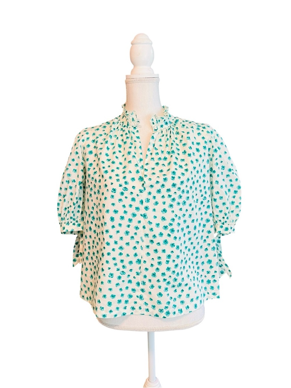 Rebecca Taylor White Blouse with Green Abstract Floral Print
